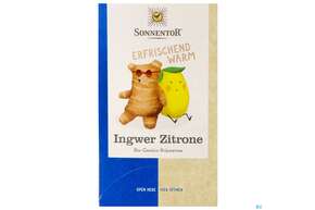 Sie sehen eine Packung Sonnentor Tee/bio/doppelkammerbeutel Ingwer Zitrone 02572 18st, Produktbild: 01 Sonnentor Tee/bio/doppelkammerbeutel Ingwer Zitrone 02572 18st, A-Nr.: 5227889 - 01