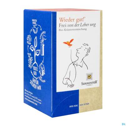 Sie sehen eine Packung Sonnentor Frei Von Der Leber Weg Tee 02704 18st, Produktbild: 02 Sonnentor Frei Von Der Leber Weg Tee 02704 18st, A-Nr.: 3428773 - 02