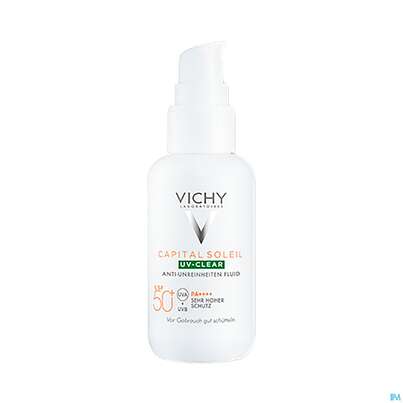 Sie sehen eine Packung Sonnenprodukte Vichy/capital Soleil Uv-clear Lsf50+ 40ml, Produktbild: 06 Sonnenprodukte Vichy/capital Soleil Uv-clear Lsf50+ 40ml, A-Nr.: 5672891 - 06