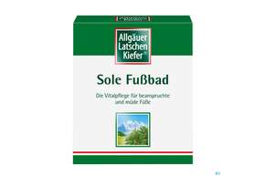 Sie sehen eine Packung Allgaeuer Latschenkiefer Sole-fussbad 10x10 100g, Produktbild: 01 Allgaeuer Latschenkiefer Sole-fussbad 10x10 100g, A-Nr.: 0864574 - 01