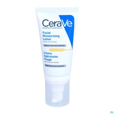 Sie sehen eine Packung Cerave Feuchtigkeitsspendend Tagescreme Lsf50 52ml, Produktbild: 06 Cerave Feuchtigkeitsspendend Tagescreme Lsf50 52ml, A-Nr.: 5630935 - 06