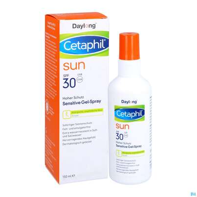 Sie sehen eine Packung Sonnenprodukte Cetaphil Sun Daylong Sensitive/gel Spray Sfp30 150ml, Produktbild: 05 Sonnenprodukte Cetaphil Sun Daylong Sensitive/gel Spray Sfp30 150ml, A-Nr.: 5129721 - 05