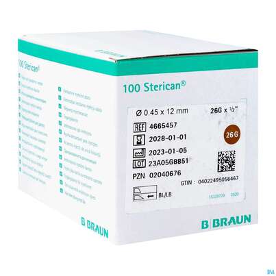 Sie sehen eine Packung Injektionsspritzen U.zubeh. Insulin/einmalkanuelen Sterican G26x 1/2 0,45x12mm 46654 100st, Produktbild: 03 Injektionsspritzen U.zubeh. Insulin/einmalkanuelen Sterican G26x 1/2 0,45x12mm 46654 100st, A-Nr.: 3048556 - 03