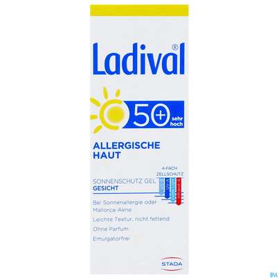 Sie sehen eine Packung Sonnenprodukte Ladival/allerg Gesichtsgel F50+ 50ml, Produktbild: 01 Sonnenprodukte Ladival/allerg Gesichtsgel F50+ 50ml, A-Nr.: 4739038 - 01