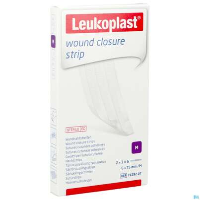Sie sehen eine Packung Wundverband Wundnahtstreifen/steril Leukoplast/weiss Closure Strip 6x 75mm 6st, Produktbild: 05 Wundverband Wundnahtstreifen/steril Leukoplast/weiss Closure Strip 6x 75mm 6st, A-Nr.: 3478943 - 05