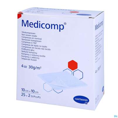 Kompressen Medicomp Vliesstoff 4fach Steril 10x 10cm 25x2 50st, A-Nr.: 1652006 - 04