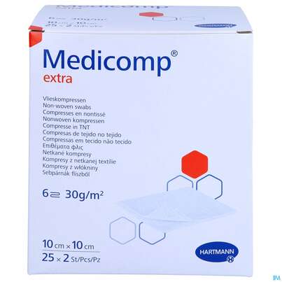 Medicomp/extra Vliesstoff-kompressen 6fach Steril 10x 10cm 25x2 50st, A-Nr.: 1648855 - 01