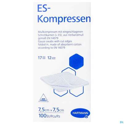 Mullkompressen-es Hartmann/unsteril 12fach 17faedig 7,5x 7,5cm 100st, A-Nr.: 1152947 - 01