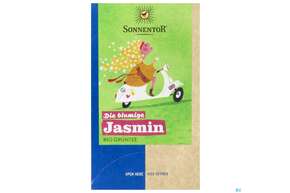 Sie sehen eine Packung Sonnentor Gruener Tee Bio Jasmin Beutel 02223 18st, Produktbild: 01 Sonnentor Gruener Tee Bio Jasmin Beutel 02223 18st, A-Nr.: 4307764 - 01