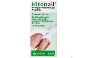 Sie sehen eine Packung Kitonail Wirkstoffhaltiger Nagellack 80mg/g 6,6ml, Produktbild: 01 Kitonail Wirkstoffhaltiger Nagellack 80mg/g 6,6ml, A-Nr.: 3763690 - 01