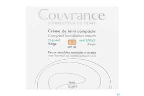 Sie sehen eine Packung Avène Couvrance Kompakt Creme-make-up Mattierend Beige 10g, Produktbild: 01 Avène Couvrance Kompakt Creme-make-up Mattierend Beige 10g, A-Nr.: 4782040 - 01