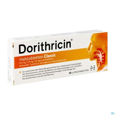 Dorithricin Halstabl Lutschtabl 0,5mg/1,0mg/1,5mg Classic 20st, A-Nr.: 4971189 - 02