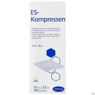 Mullkompressen-es Hartmann/unsteril 16fach 17faedig 7,5x7,5cm 100st, A-Nr.: 0863379 - 01