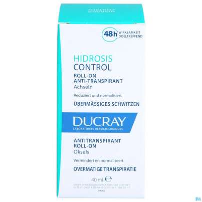 Sie sehen eine Packung Ducray Hidrosis Control Schweißhemmender Roll-on – Achseln 40ml, Produktbild: 01 Ducray Hidrosis Control Schweißhemmender Roll-on – Achseln 40ml, A-Nr.: 4835090 - 01