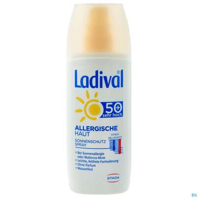 Sie sehen eine Packung Sonnenprodukte Ladival/allerg Spray F50+ 150ml, Produktbild: 01 Sonnenprodukte Ladival/allerg Spray F50+ 150ml, A-Nr.: 4173565 - 01