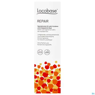 Sie sehen eine Packung Locobase Repair-spezialcreme Trockene/sehr Trock.haut 50g, Produktbild: 01 Locobase Repair-spezialcreme Trockene/sehr Trock.haut 50g, A-Nr.: 3156257 - 01