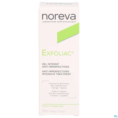 Sie sehen eine Packung Noreva Exfoliac Gel 30ml, Produktbild: 02 Noreva Exfoliac Gel 30ml, A-Nr.: 3959772 - 02
