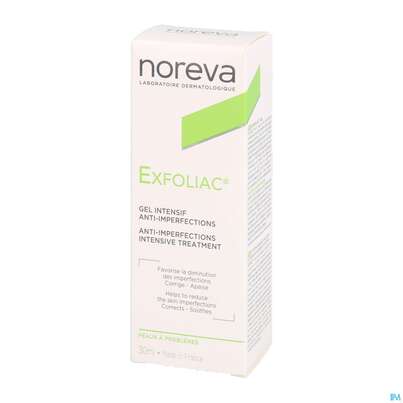 Sie sehen eine Packung Noreva Exfoliac Gel 30ml, Produktbild: 04 Noreva Exfoliac Gel 30ml, A-Nr.: 3959772 - 04