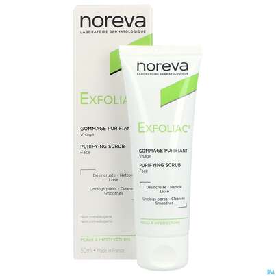 Sie sehen eine Packung Noreva Exfoliac Gesichtspeeling 50ml, Produktbild: 05 Noreva Exfoliac Gesichtspeeling 50ml, A-Nr.: 5214214 - 05