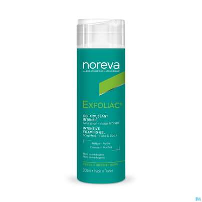 Sie sehen eine Packung Noreva Exfoliac Reinigungsgel 200ml, Produktbild: 01 Noreva Exfoliac Reinigungsgel 200ml, A-Nr.: 4259290 - 01