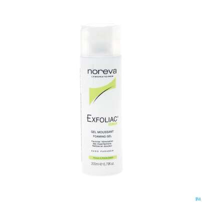 Sie sehen eine Packung Noreva Exfoliac Reinigungsgel 200ml, Produktbild: 02 Noreva Exfoliac Reinigungsgel 200ml, A-Nr.: 4259290 - 02