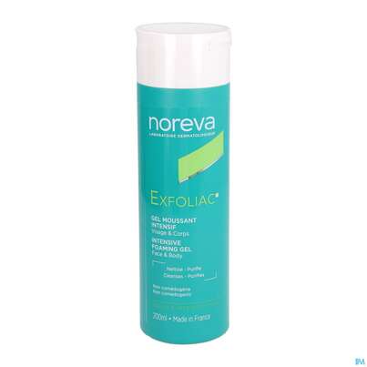 Sie sehen eine Packung Noreva Exfoliac Reinigungsgel 200ml, Produktbild: 05 Noreva Exfoliac Reinigungsgel 200ml, A-Nr.: 4259290 - 05