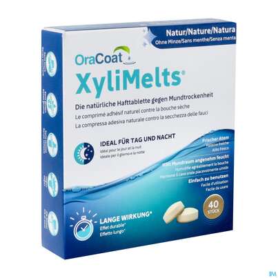 Sie sehen eine Packung Xylimelts Hafttabl 40s Ohne Minze Artikelnr 01ac0035 40st, Produktbild: 02 Xylimelts Hafttabl 40s Ohne Minze Artikelnr 01ac0035 40st, A-Nr.: 4165436 - 02