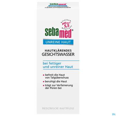 Sie sehen eine Packung Sebamed Unreine Haut Gesichtswasser 200ml, Produktbild: 01 Sebamed Unreine Haut Gesichtswasser 200ml, A-Nr.: 4065025 - 01