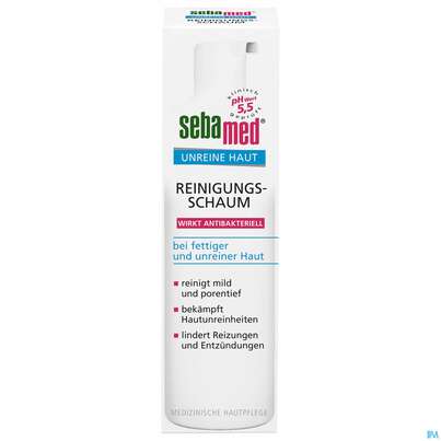Sie sehen eine Packung Sebamed Unreine Haut Reinigungsschaum 150ml, Produktbild: 01 Sebamed Unreine Haut Reinigungsschaum 150ml, A-Nr.: 4065031 - 01
