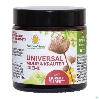 Sie sehen eine Packung Sonnenmoor Universal Moor +kraeuter- Oelcreme +murmeltierfett 90g, Produktbild: 01 Sonnenmoor Universal Moor +kraeuter- Oelcreme +murmeltierfett 90g, A-Nr.: 5107027 - 01