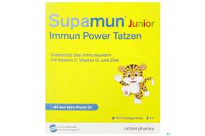 Sie sehen eine Packung Supamun Immun Junior Power Tatzen Fruchtgummi 30st, Produktbild: 01 Supamun Immun Junior Power Tatzen Fruchtgummi 30st, A-Nr.: 5091013 - 01