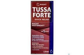 Sie sehen eine Packung Tussaforte Saft Quick Relief Night 120ml, Produktbild: 01 Tussaforte Saft Quick Relief Night 120ml, A-Nr.: 5599208 - 01