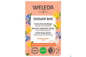 Sie sehen eine Packung Weleda Feste Duschpflege Ylang Ylang +iris 75g, Produktbild: 01 Weleda Feste Duschpflege Ylang Ylang +iris 75g, A-Nr.: 5565244 - 01